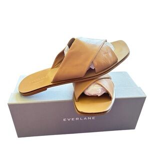 Everlane The Day Crossover Light Taupe Natural Leather Flat Sandals Slides Sz 9